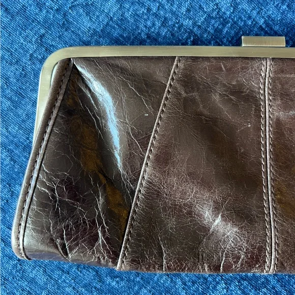 Kenneth Cole Reaction Brown Leather Frame Clutch Wristlet Kiss Lock Bag - Picture 7 of 14